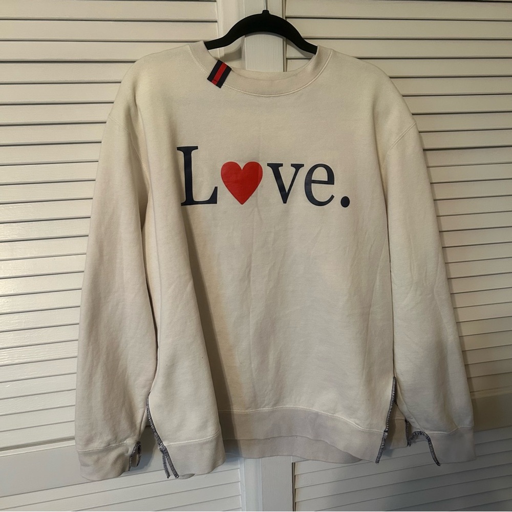 House of Henry Cream Red Navy LOVE Long Sleeve Crewneck Pullover Sweatshirt XL